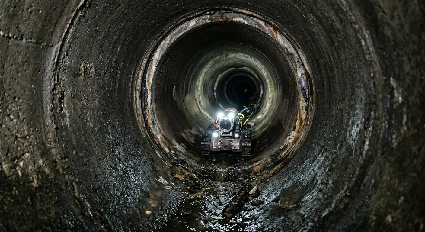 Robotic sewer camera inspecting pipe interior for Drain Snake Service in Essex Junction